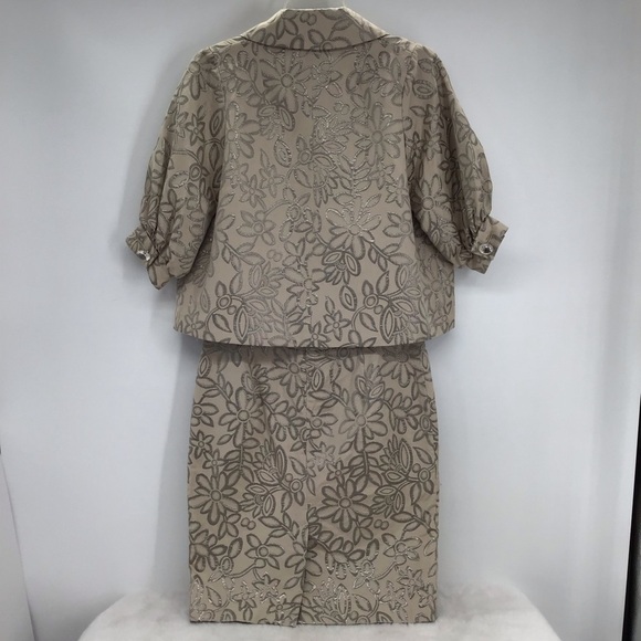 PINK Tartan 2 Piece Suit Floral Metallic Jacket & Skirt Career Wedding Size 4/6 - Picture 8 of 12